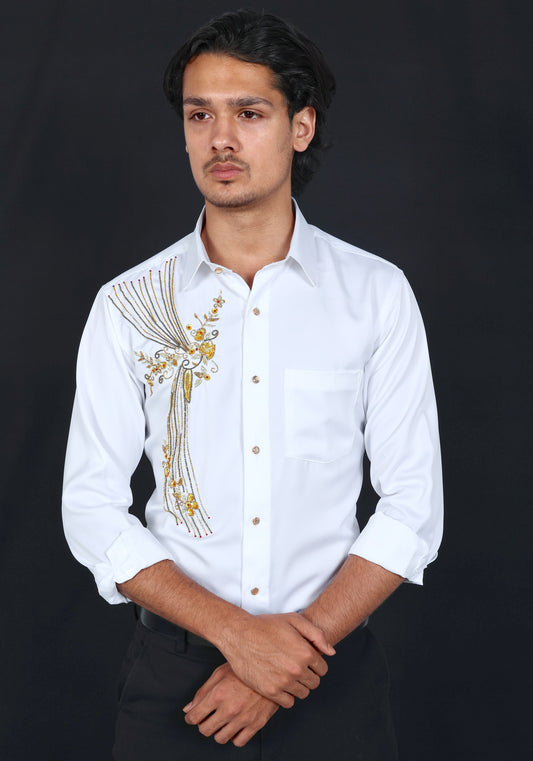 Flowers and Lines Luxury Hand Embroidered Shirt