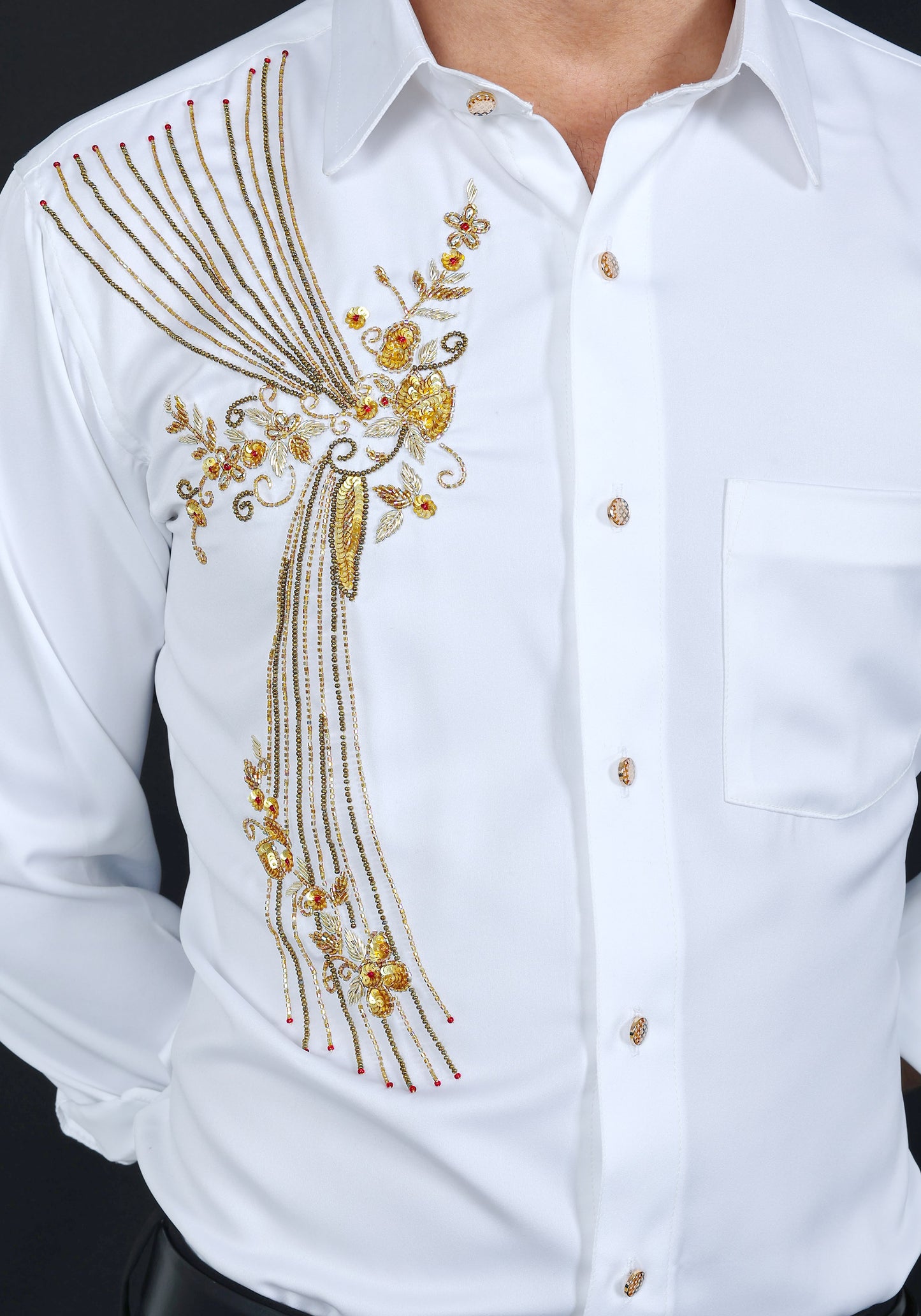 Flowers and Lines Luxury Hand Embroidered Shirt