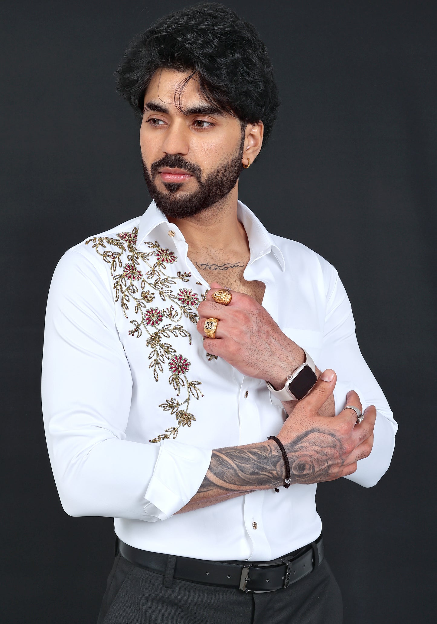 Floral Pattern Luxury Hand Embroidered Shirt