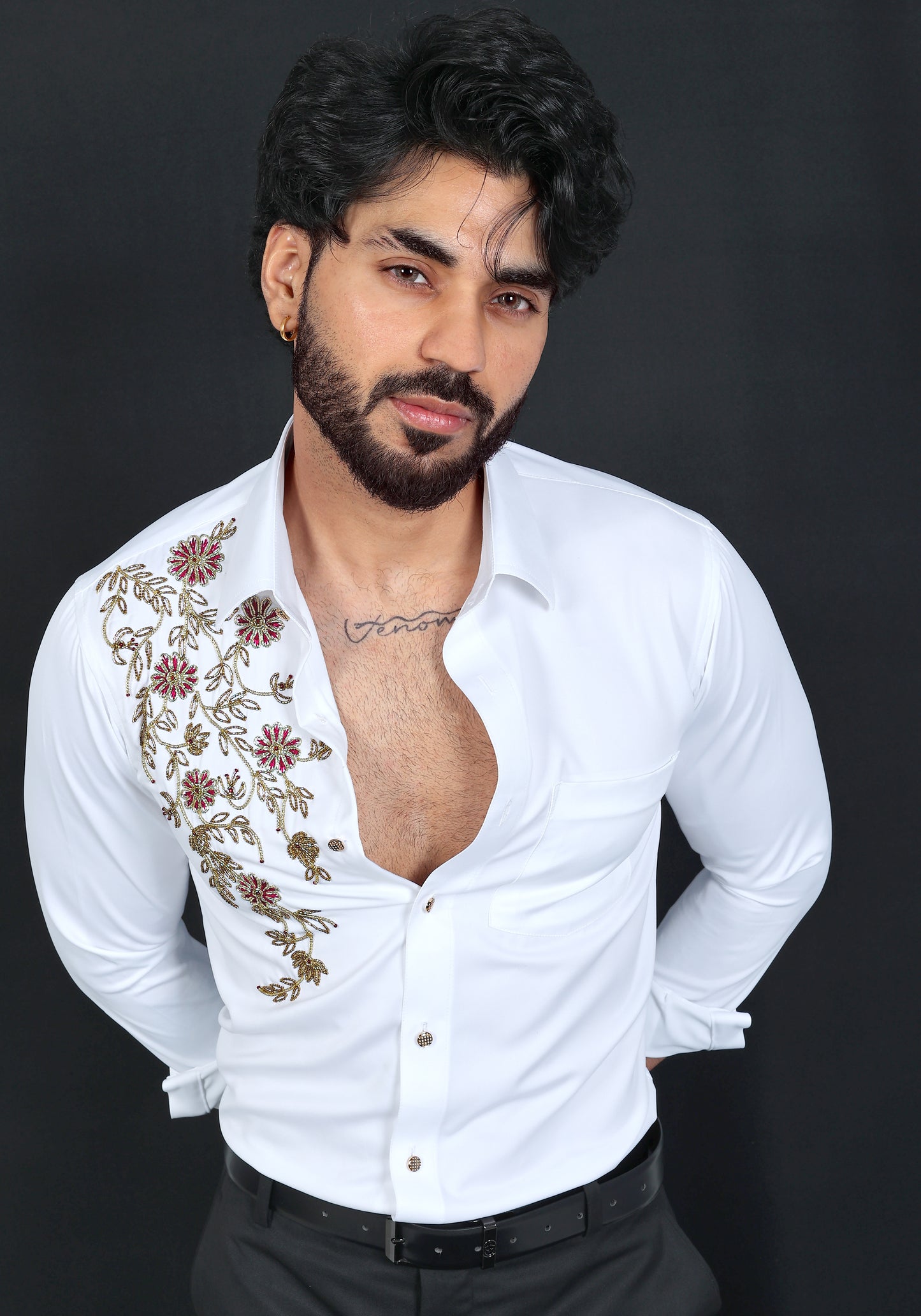 Floral Pattern Luxury Hand Embroidered Shirt