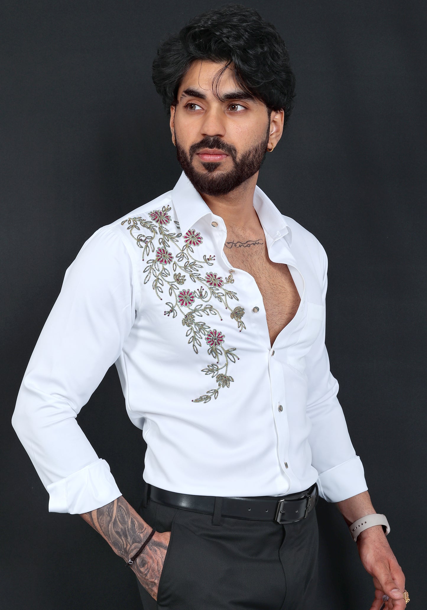 Floral Pattern Luxury Hand Embroidered Shirt