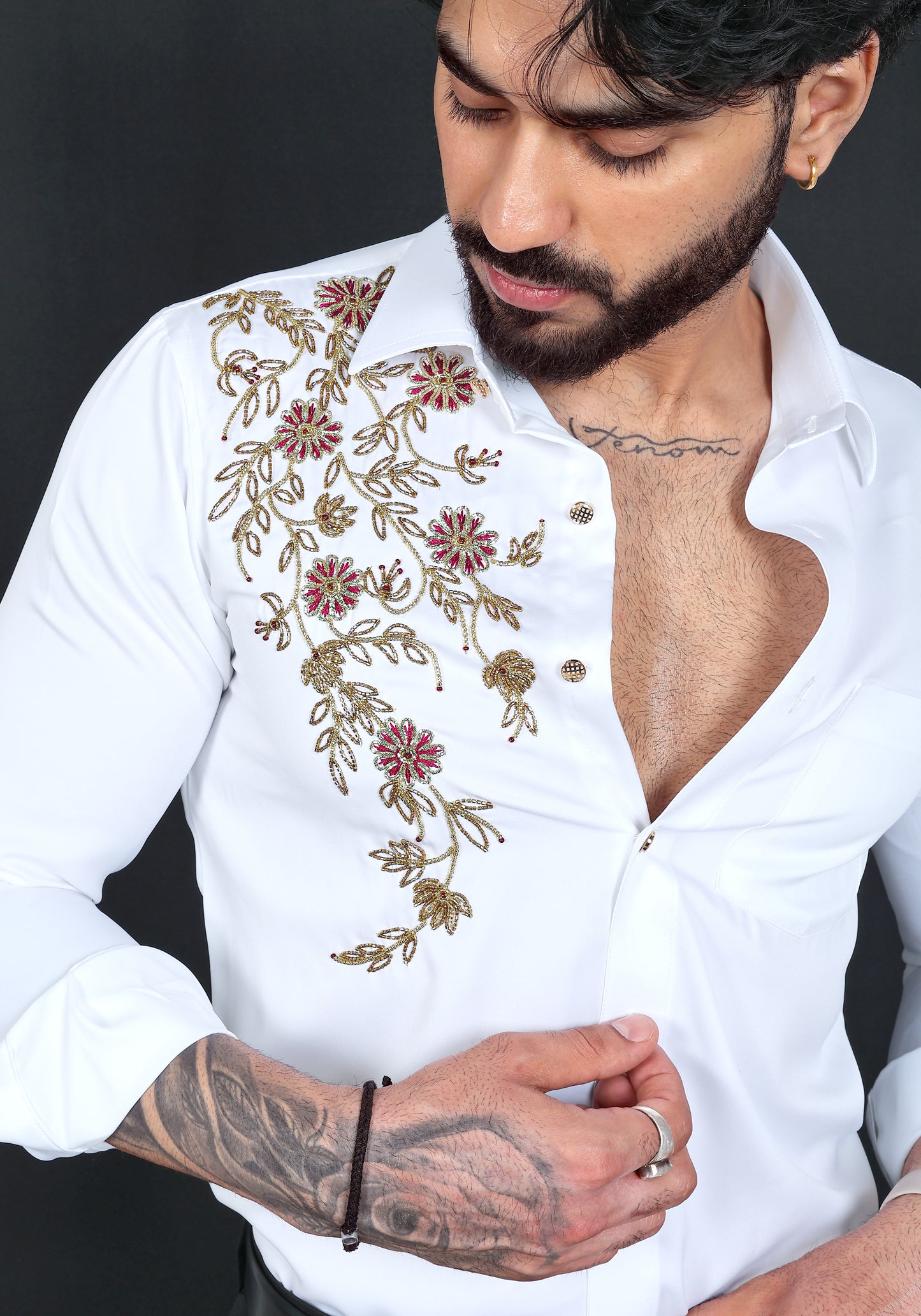 Floral Pattern Luxury Hand Embroidered Shirt