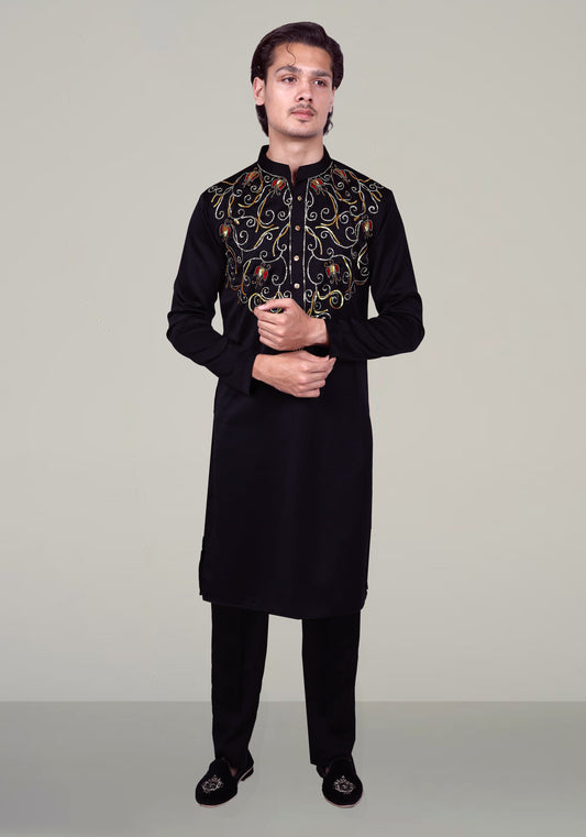 Fuchsia Flower Hand Embroidered Kurta Set