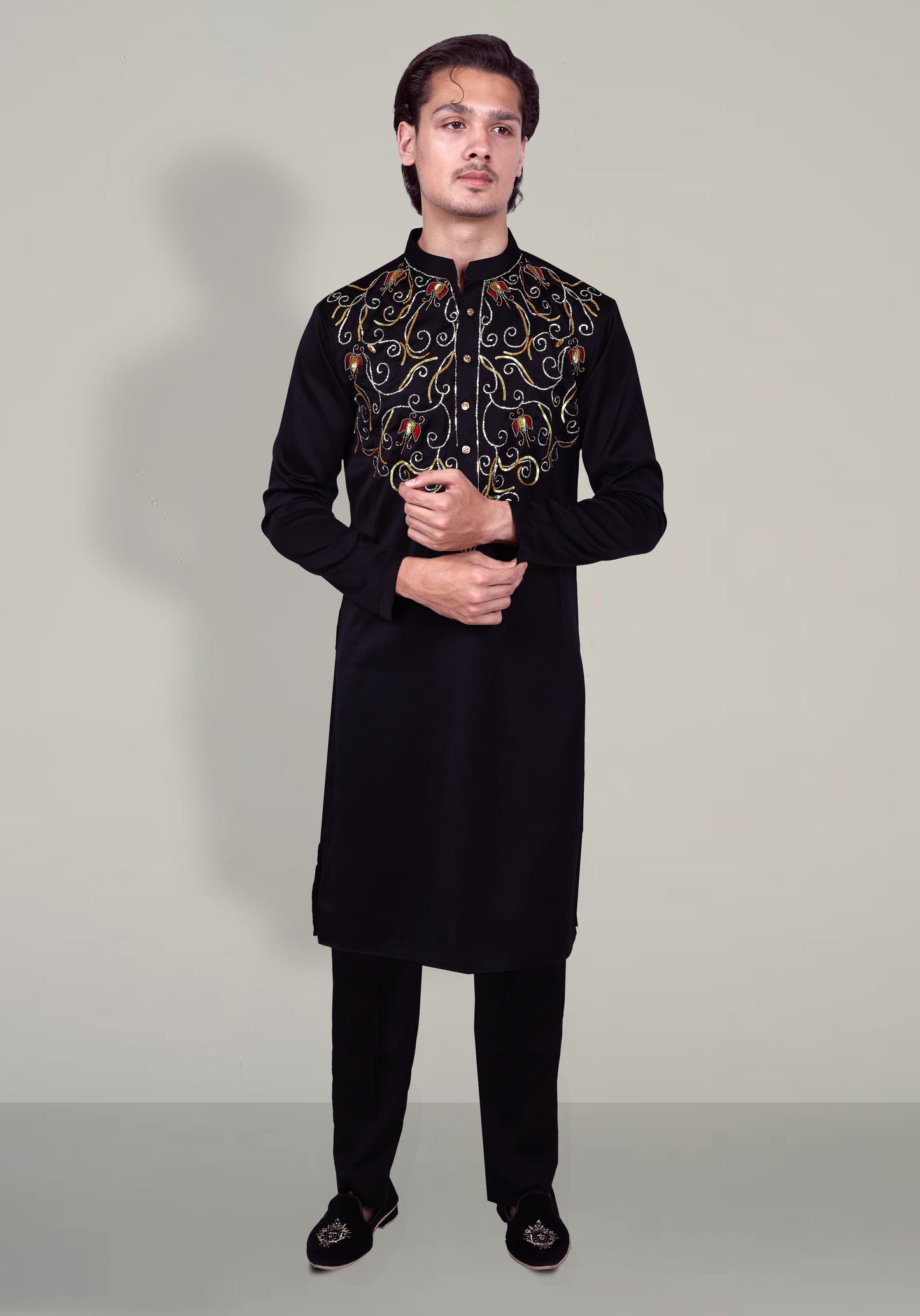 Fuchsia Hand Embroidered Kurta Set