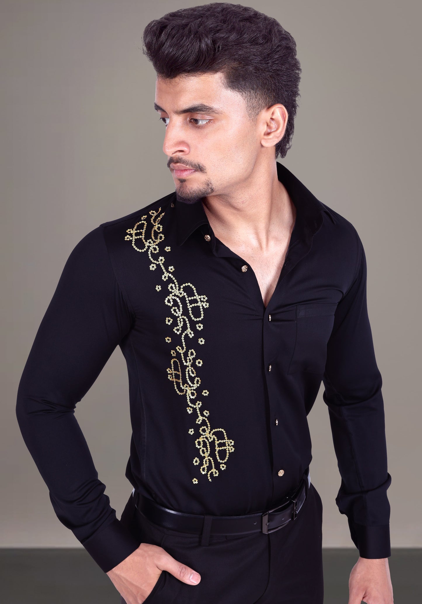 Intricate Geometric Pattern Luxury Hand Embroidered Shirt