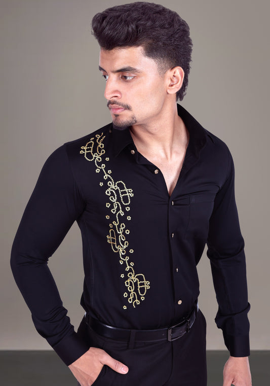 Intricate Geometric Pattern Luxury Hand Embroidered Shirt