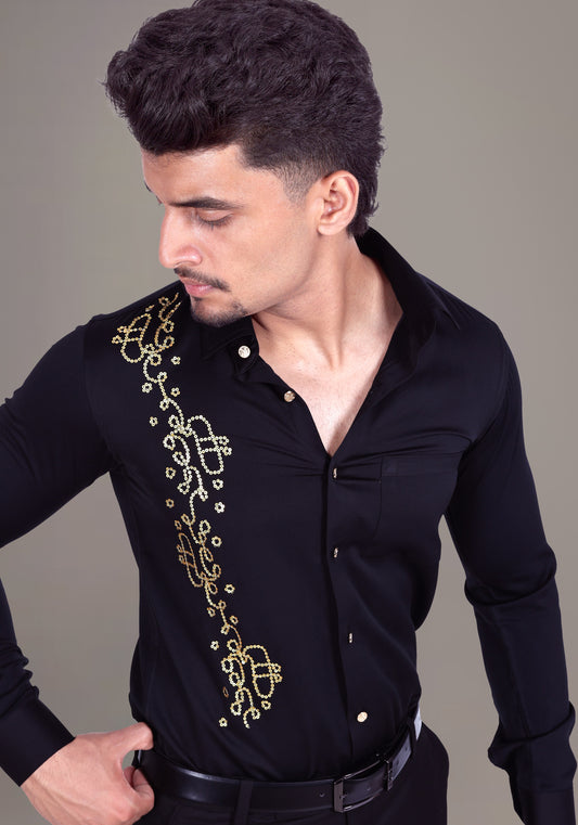 Intricate Geometric Pattern Luxury Hand Embroidered Shirt