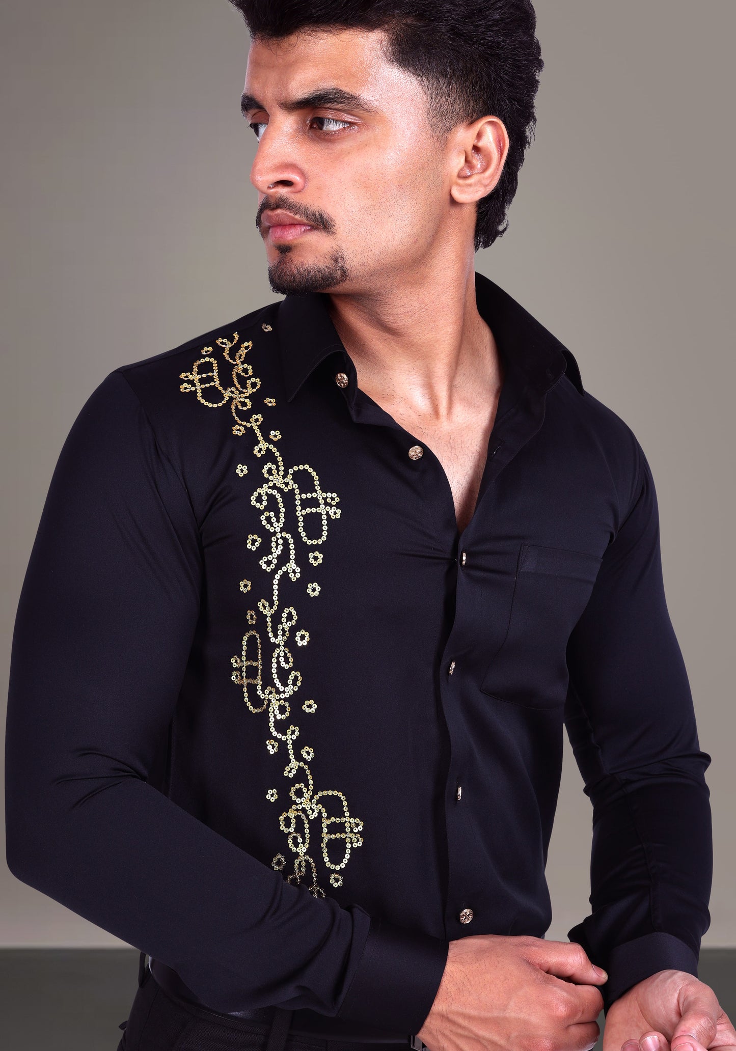 Intricate Geometric Pattern Luxury Hand Embroidered Shirt