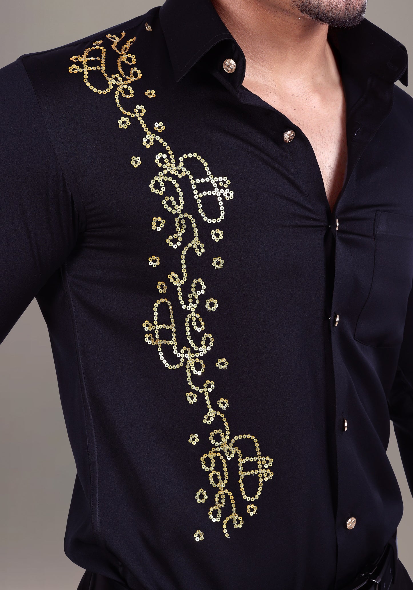 Intricate Geometric Pattern Luxury Hand Embroidered Shirt