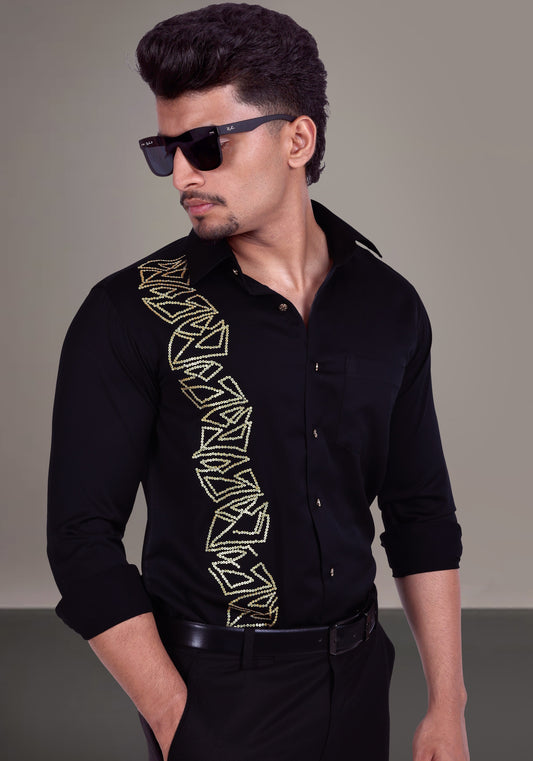 Articulate Geometrical Pattern Luxury Hand Embroidered Shirt