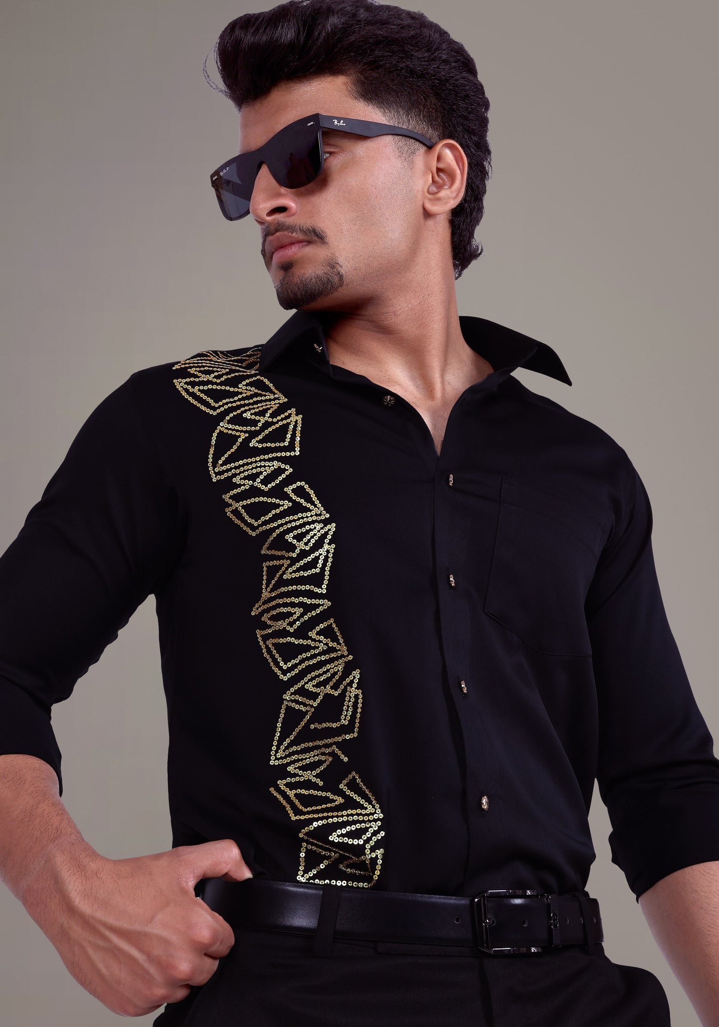 Articulate Geometrical Pattern Luxury Hand Embroidered Shirt