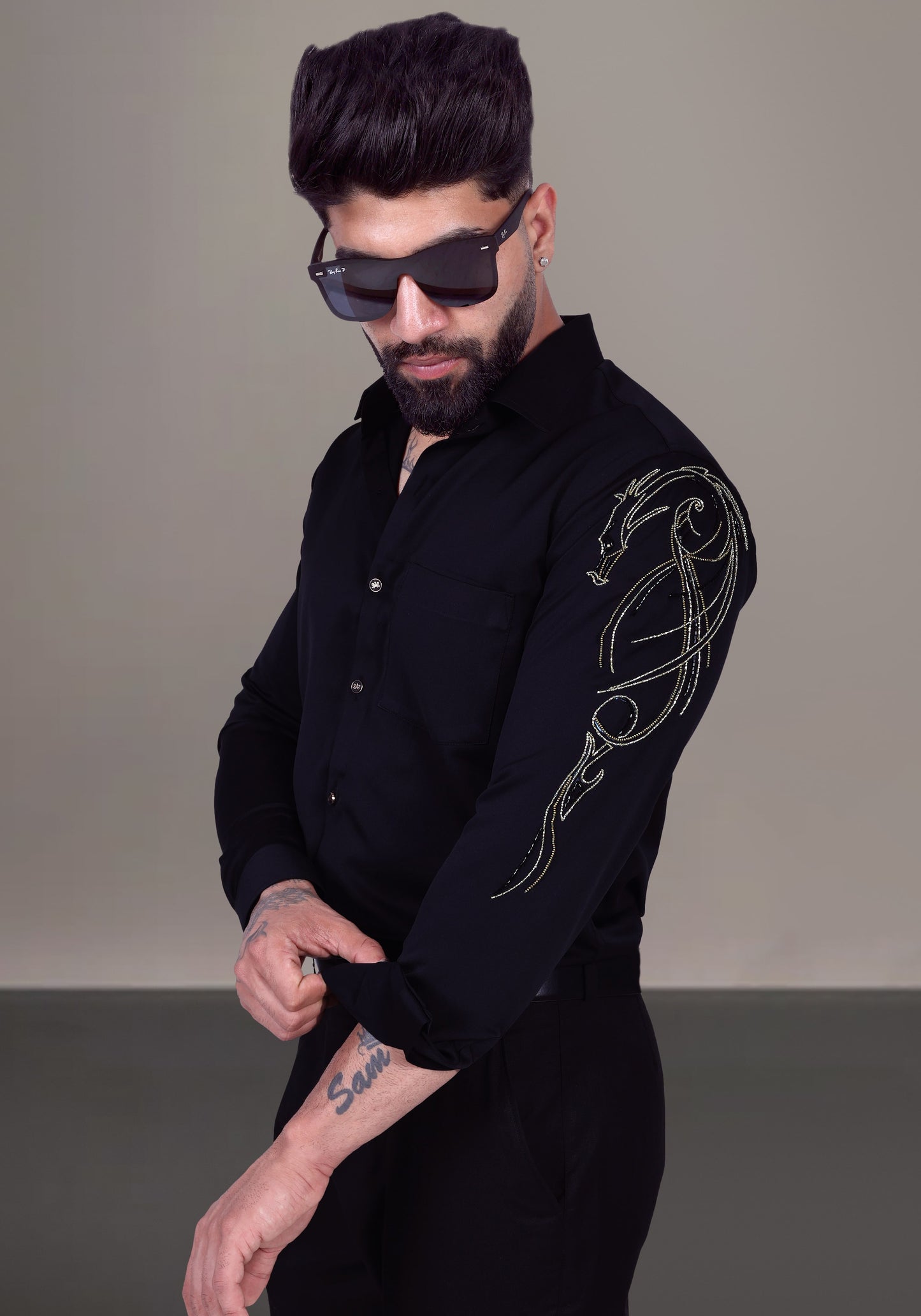 Dragon Sleeve Luxury Hand Embroidered Shirt