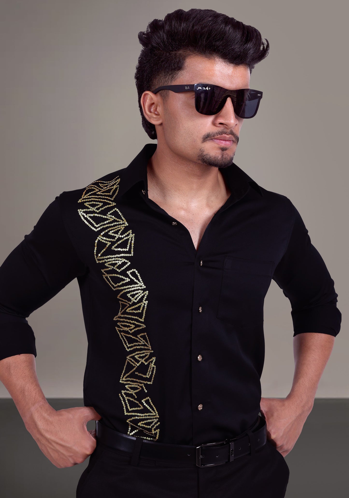 Articulate Geometrical Pattern Luxury Hand Embroidered Shirt