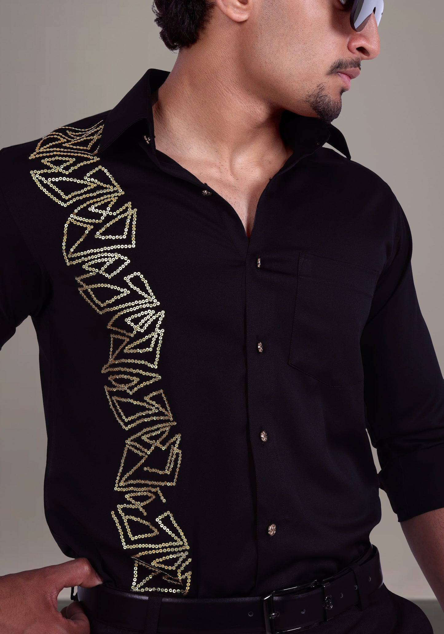 Articulate Geometrical Pattern Luxury Hand Embroidered Shirt