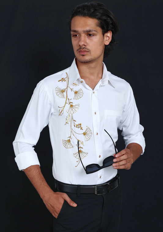 Hanging Flowers Luxury Hand Embroidered Shirt