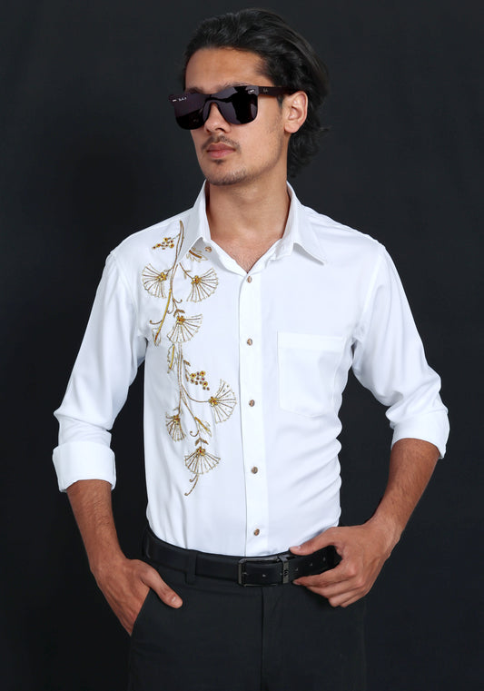 Hanging Flowers Luxury Hand Embroidered Shirt