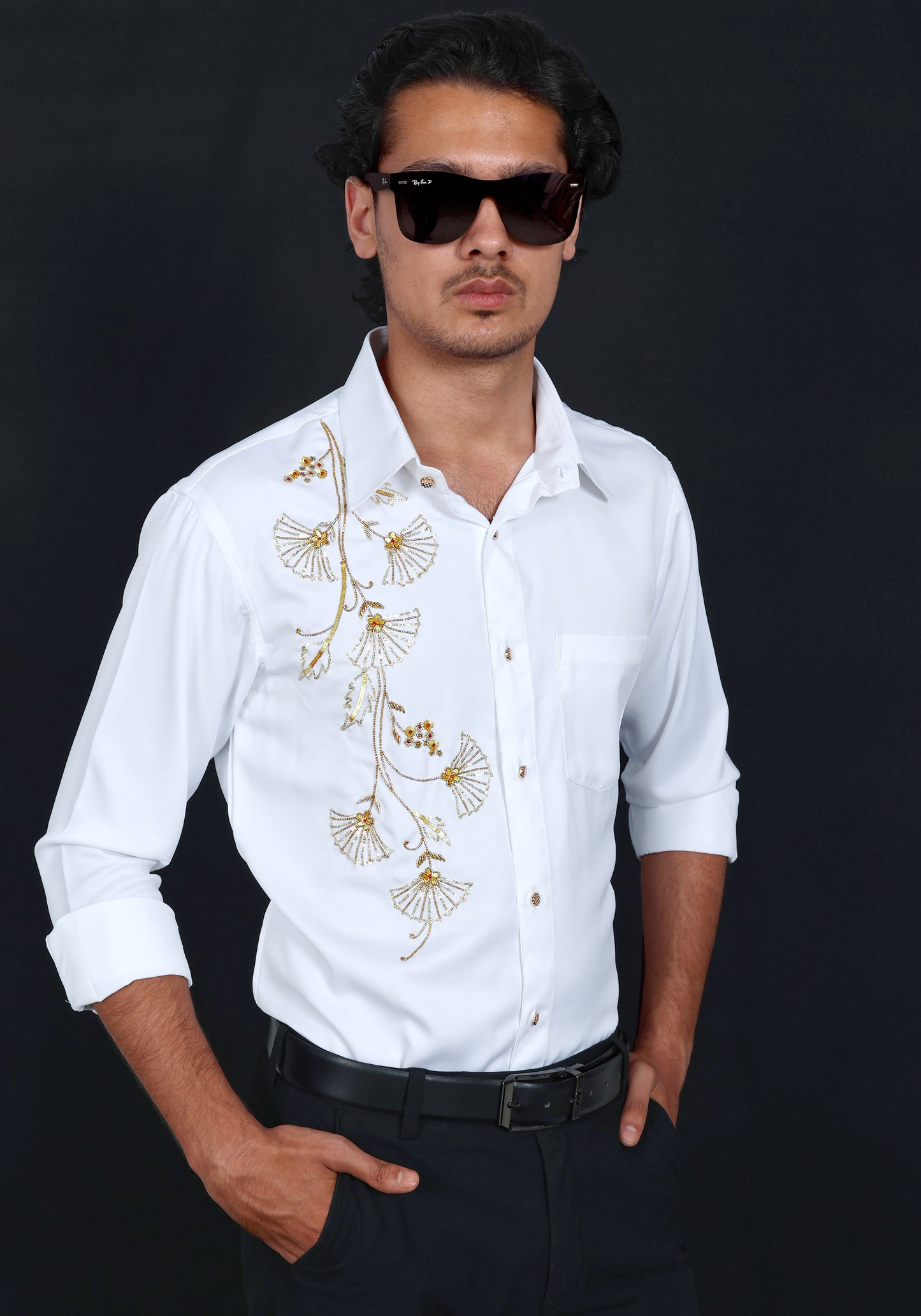 Hanging Flowers Luxury Hand Embroidered Shirt