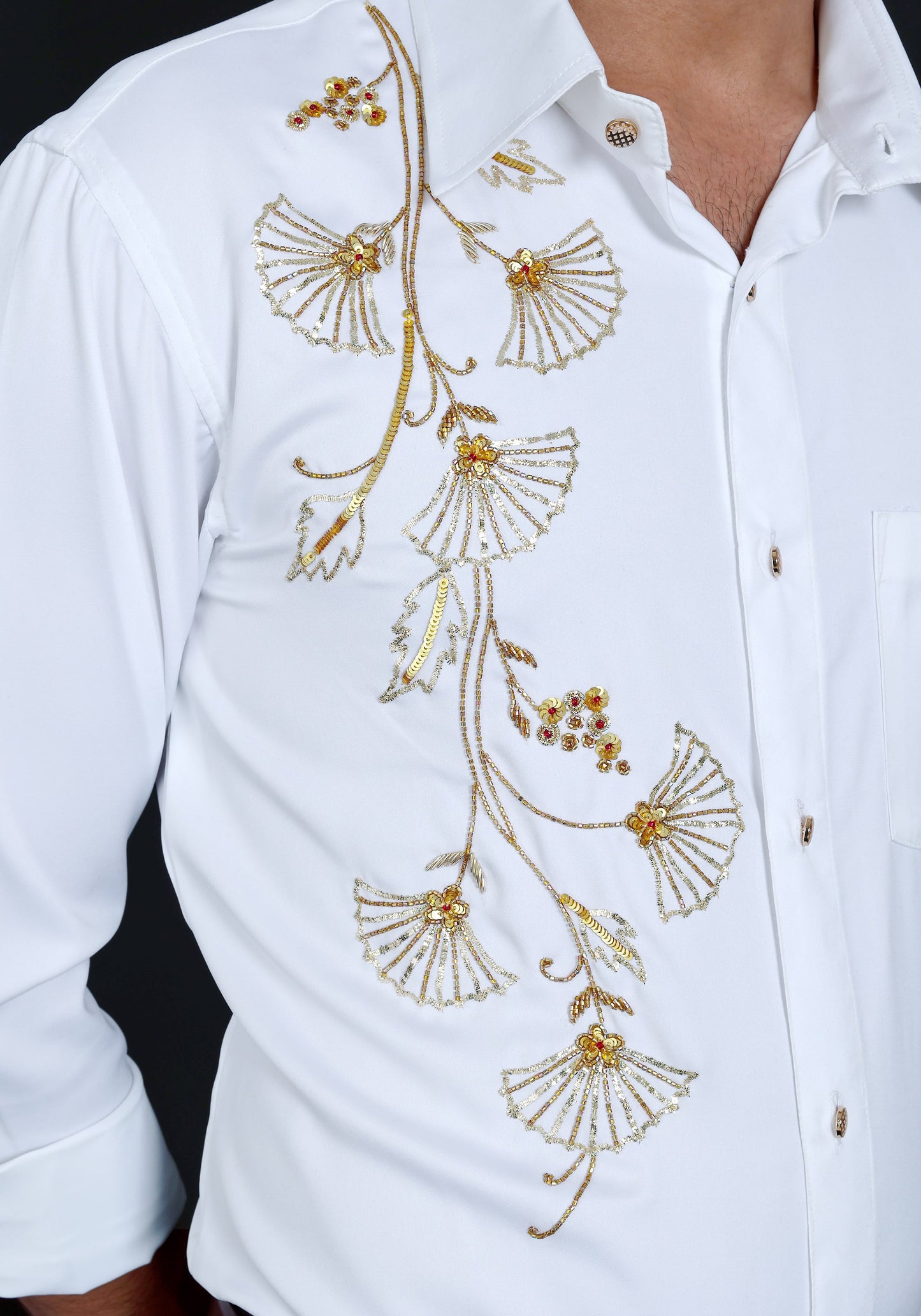 Hanging Flowers Luxury Hand Embroidered Shirt
