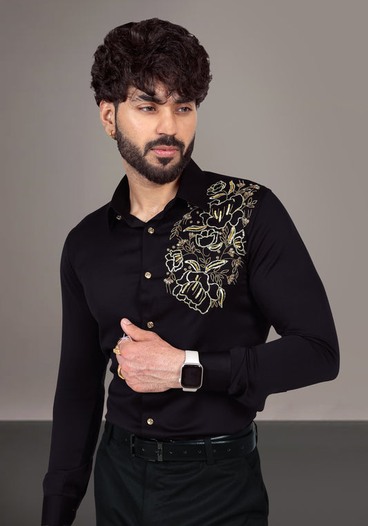 Hibiscus garden Luxury Hand Embroidered Shirt