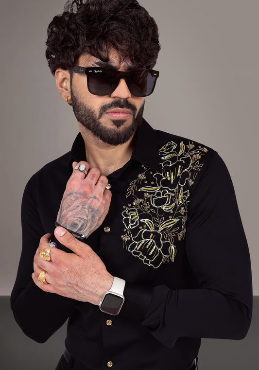 Hibiscus garden Luxury Hand Embroidered Shirt