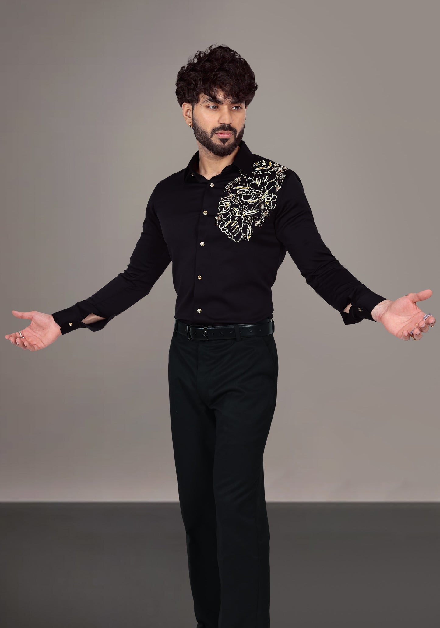 Hibiscus garden Luxury Hand Embroidered Shirt