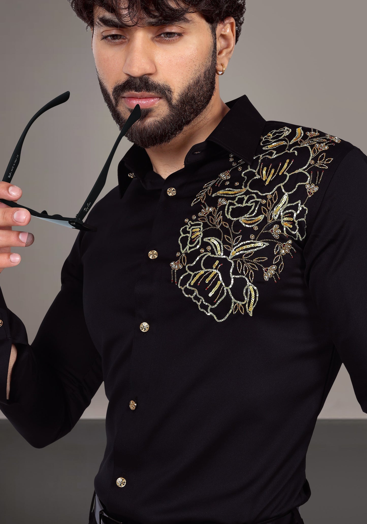 Hibiscus garden Luxury Hand Embroidered Shirt