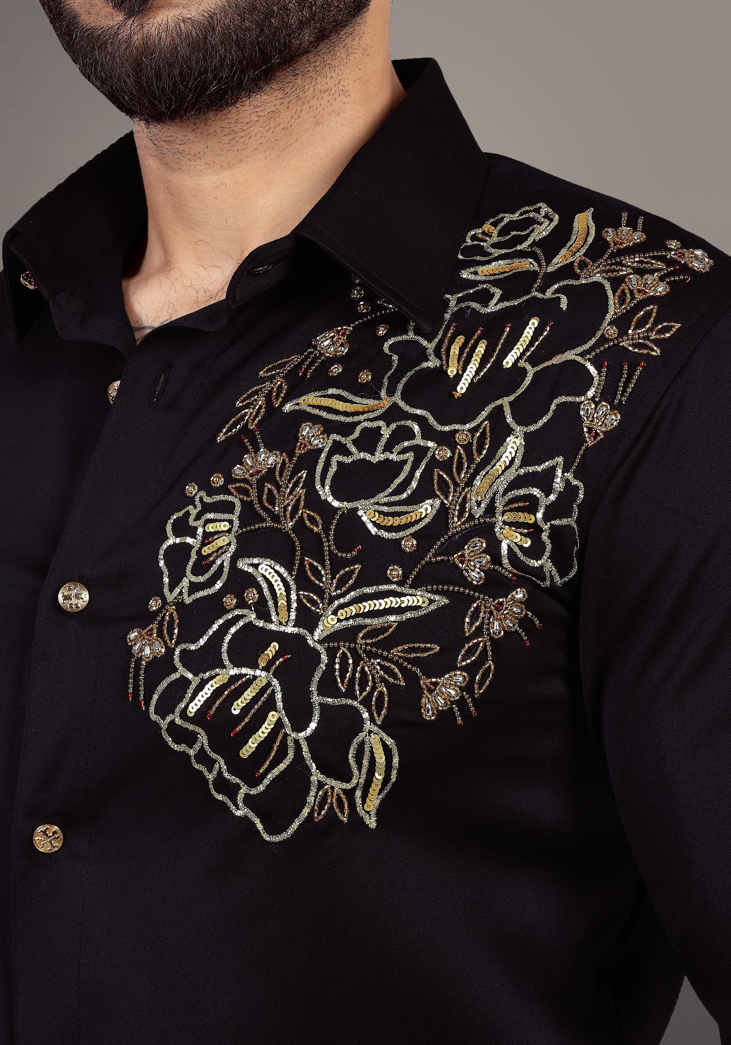 Hibiscus garden Luxury Hand Embroidered Shirt