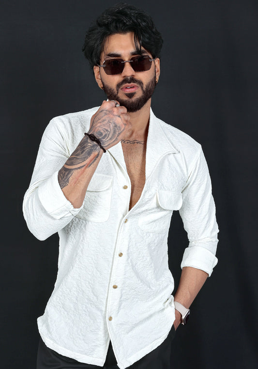 White Jacquard Premium Designer Shirt