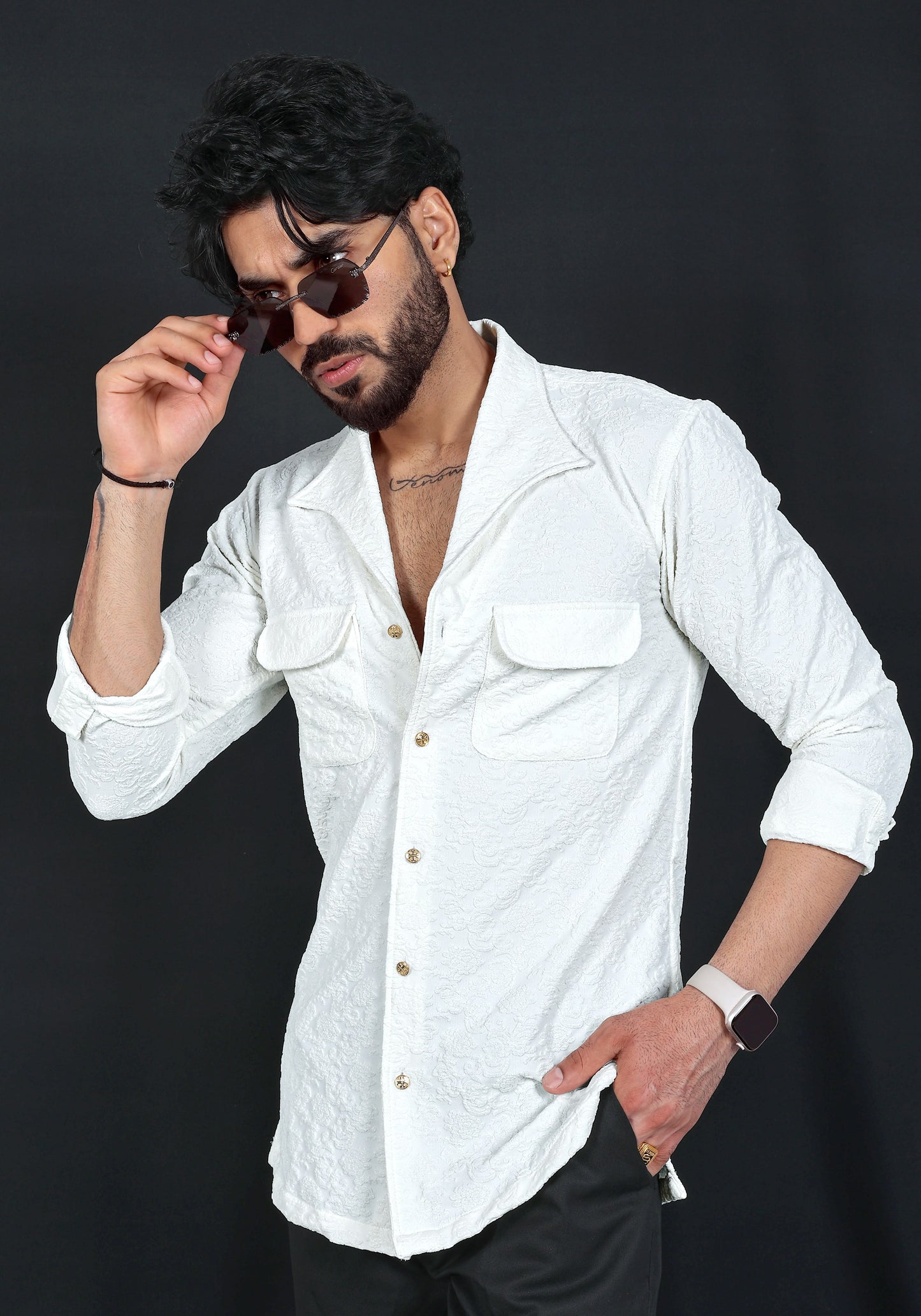 White Jacquard Premium Designer Shirt