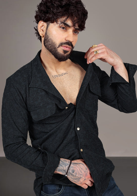 Black Textured Jacquard Premium Designer Shirt