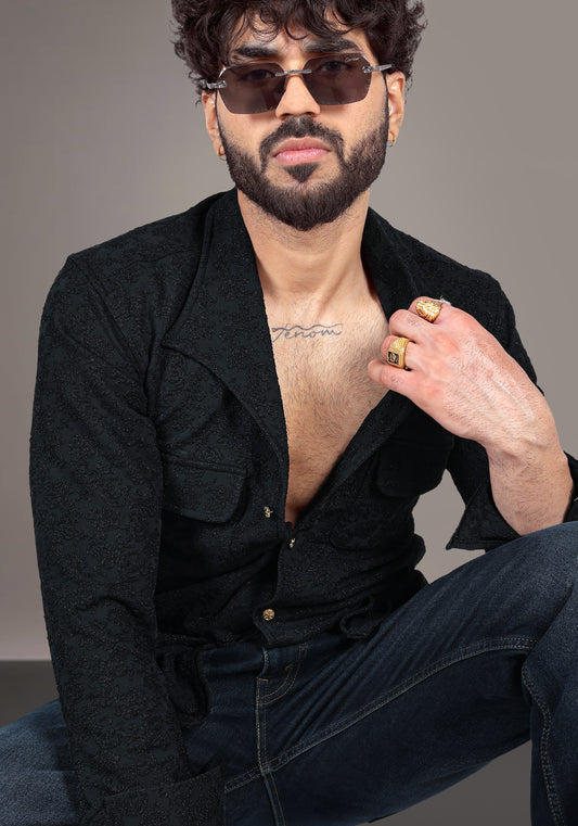 Black Textured Jacquard Premium Designer Shirt