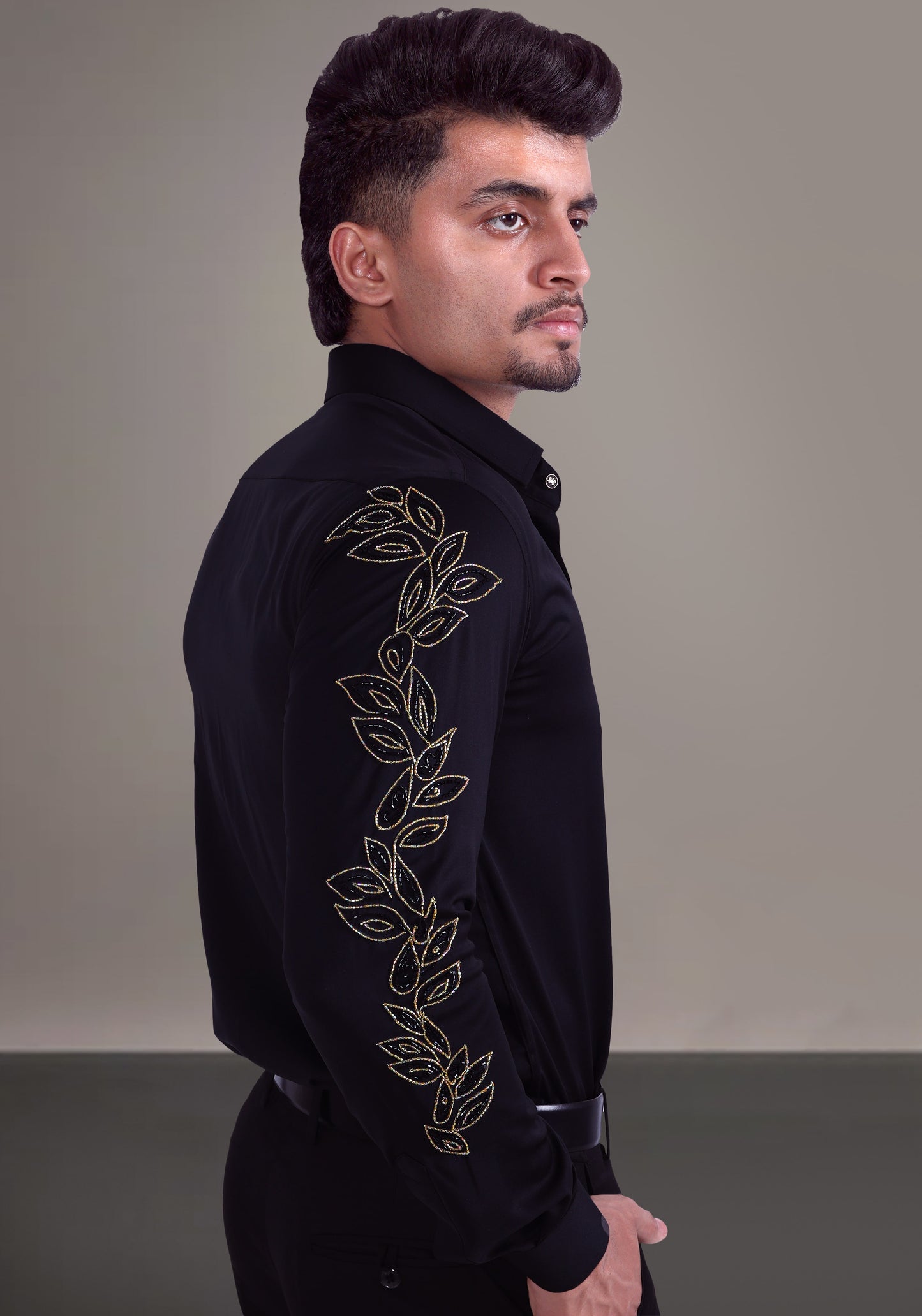 Leafy Sleeve Luxury Hand Embroidered Shirt