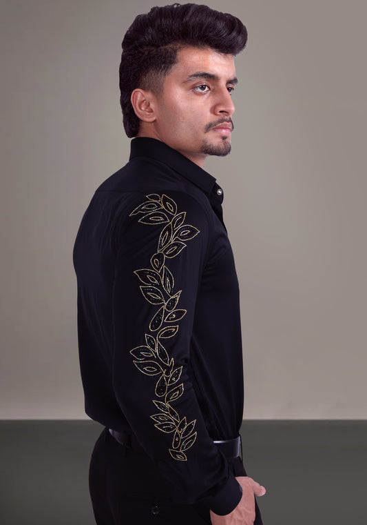 Leafy Sleeve Luxury Hand Embroidered Shirt