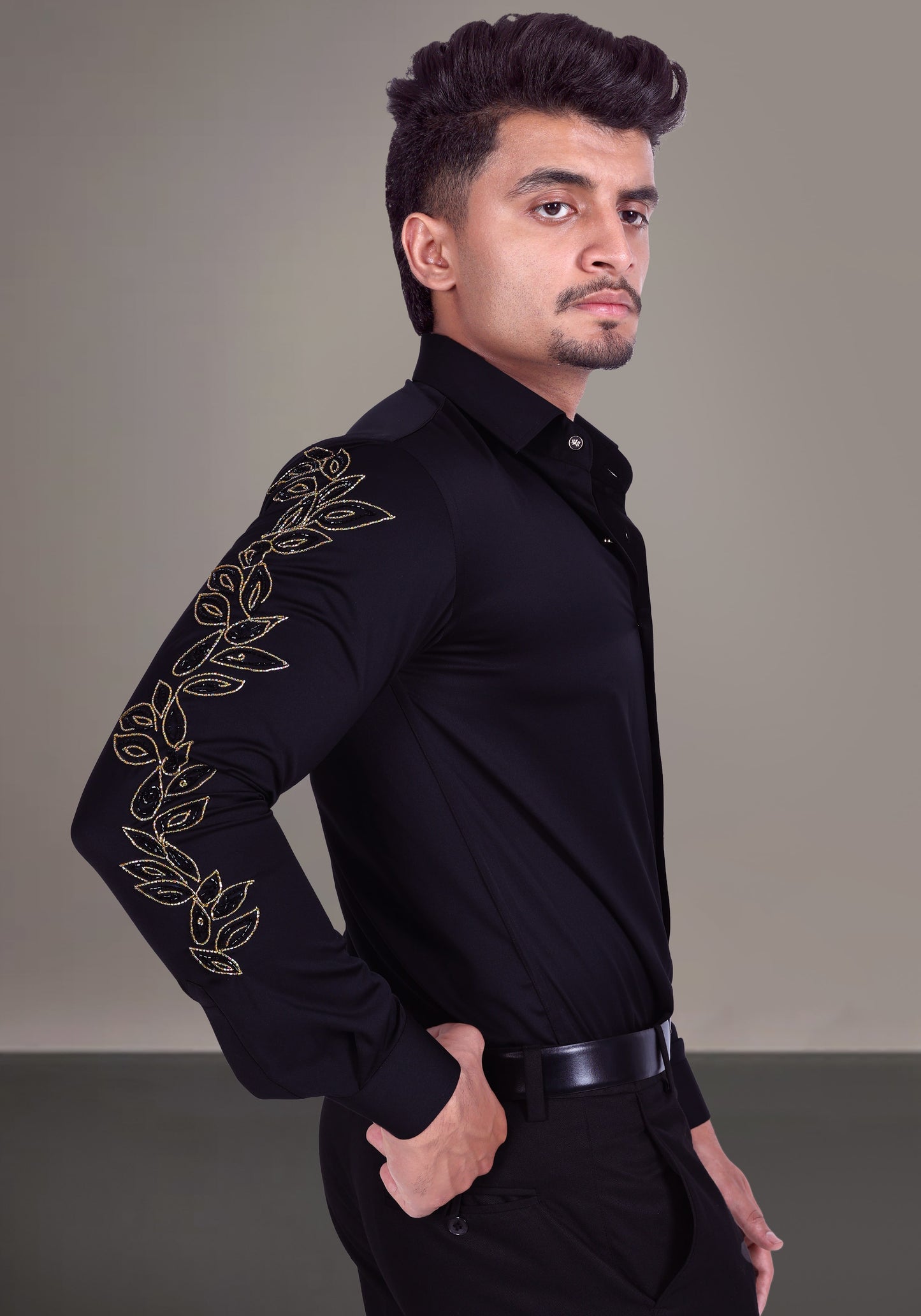Leafy Sleeve Luxury Hand Embroidered Shirt