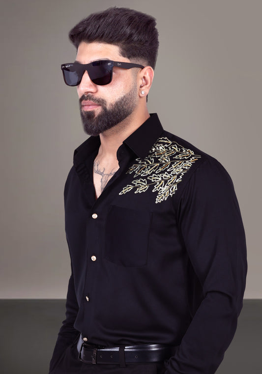Nature Inspired Luxury Hand Embroidered Shirt