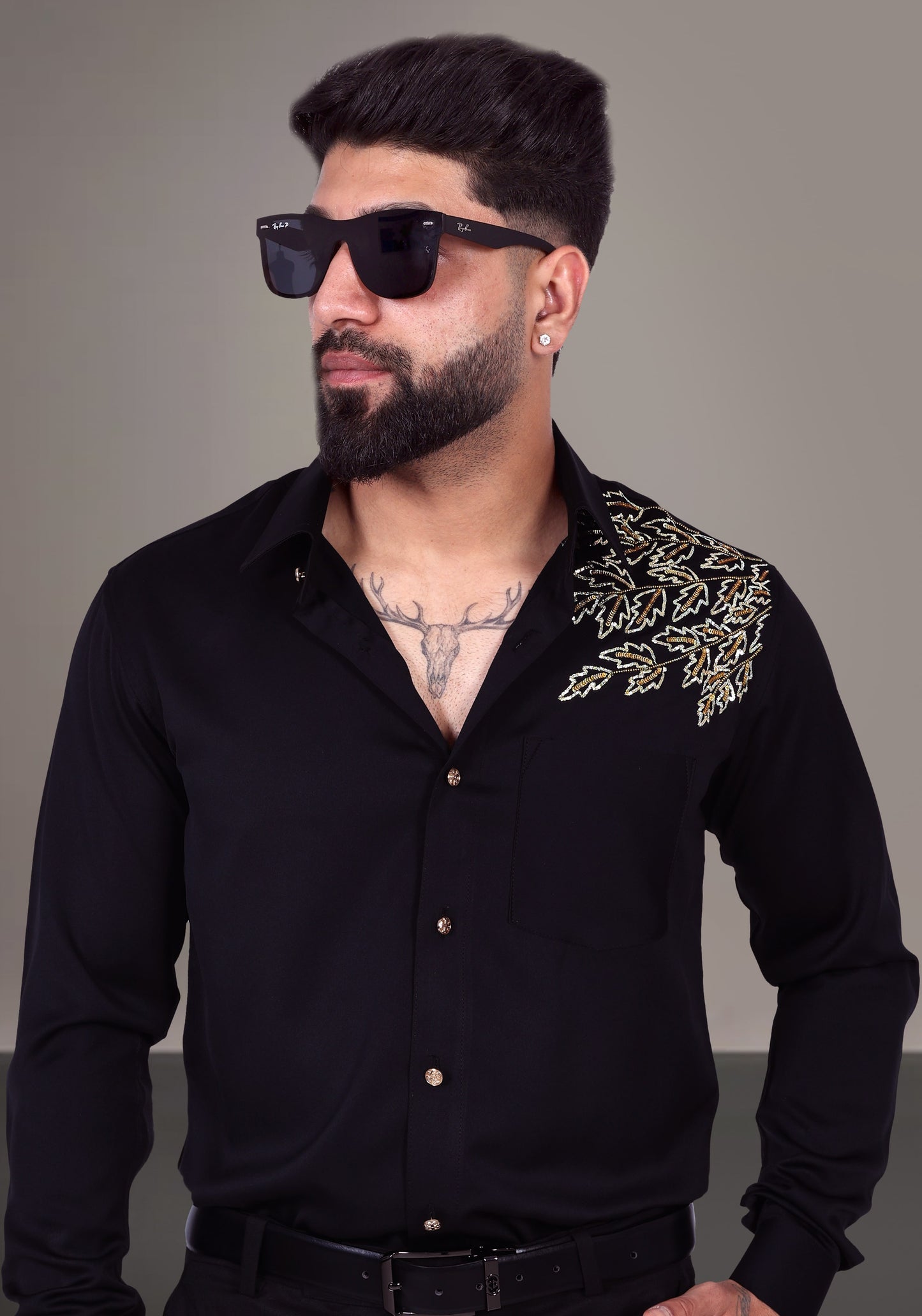 Nature Inspired Luxury Hand Embroidered Shirt