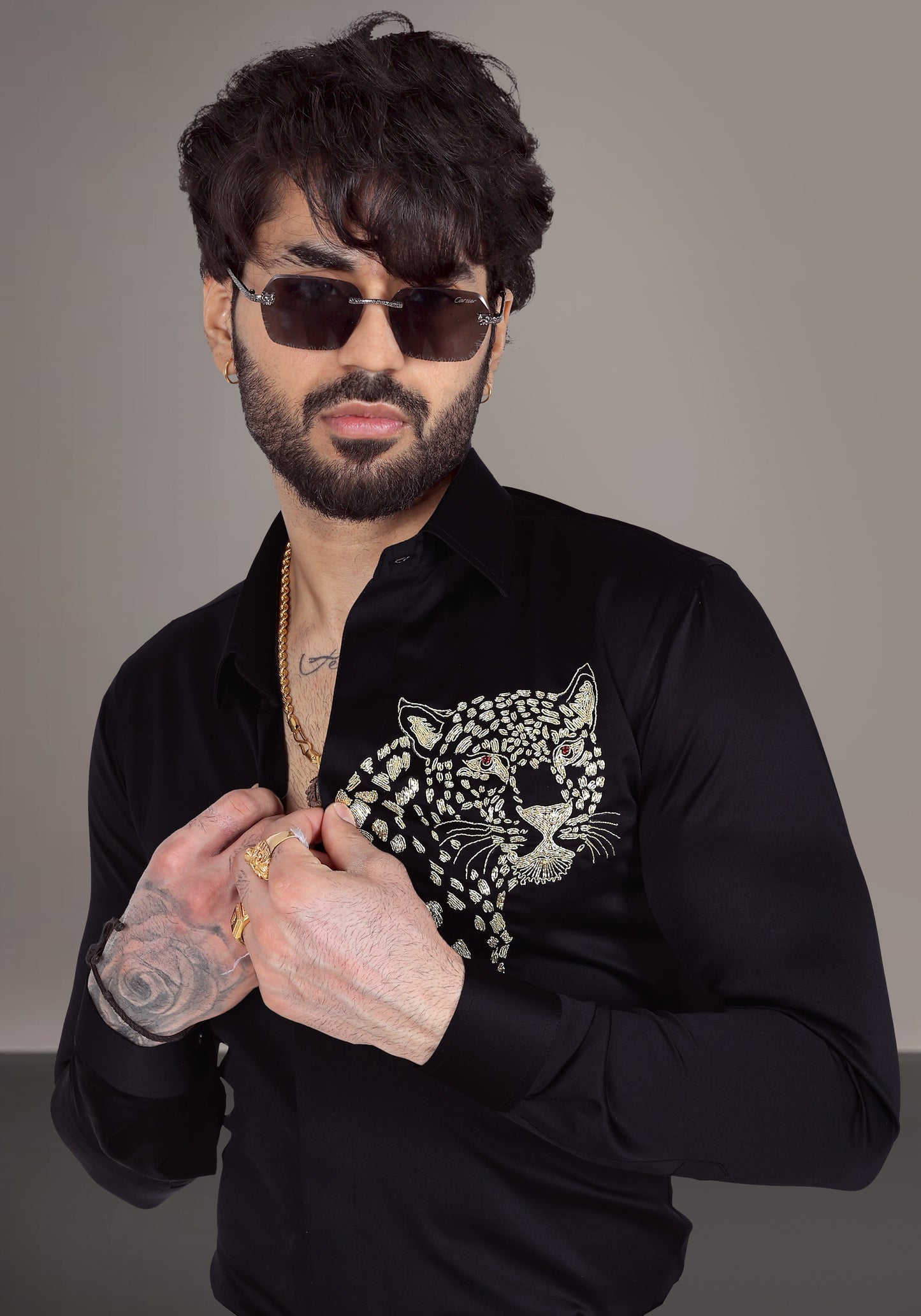 Leopard Luxury Hand Embroidered Shirt