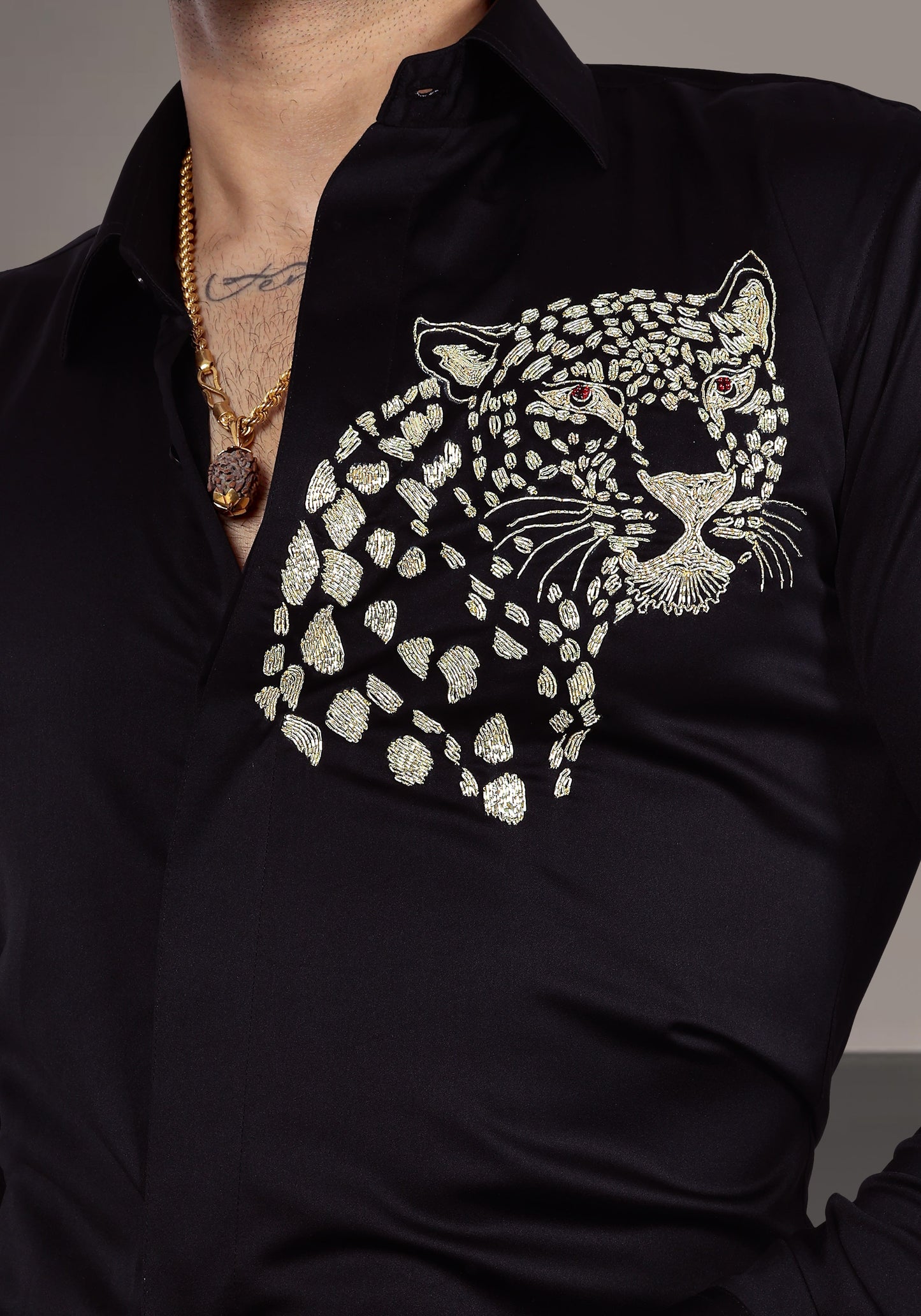 Leopard Luxury Hand Embroidered Shirt