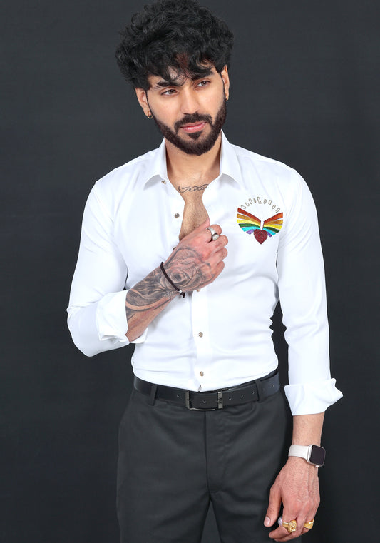 Love Rainbow Luxury Hand Embroidered Shirt