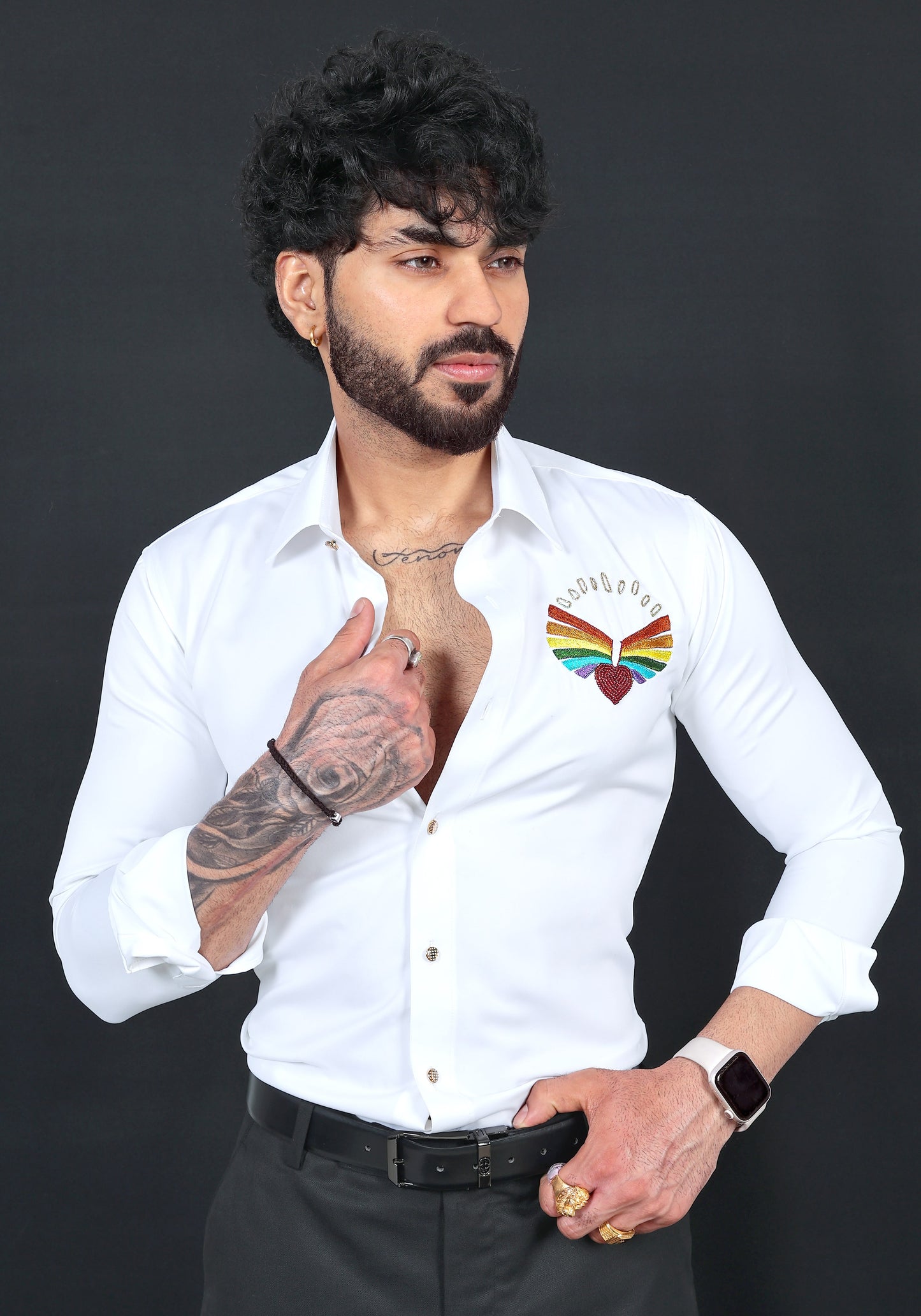 Love Rainbow Luxury Hand Embroidered Shirt
