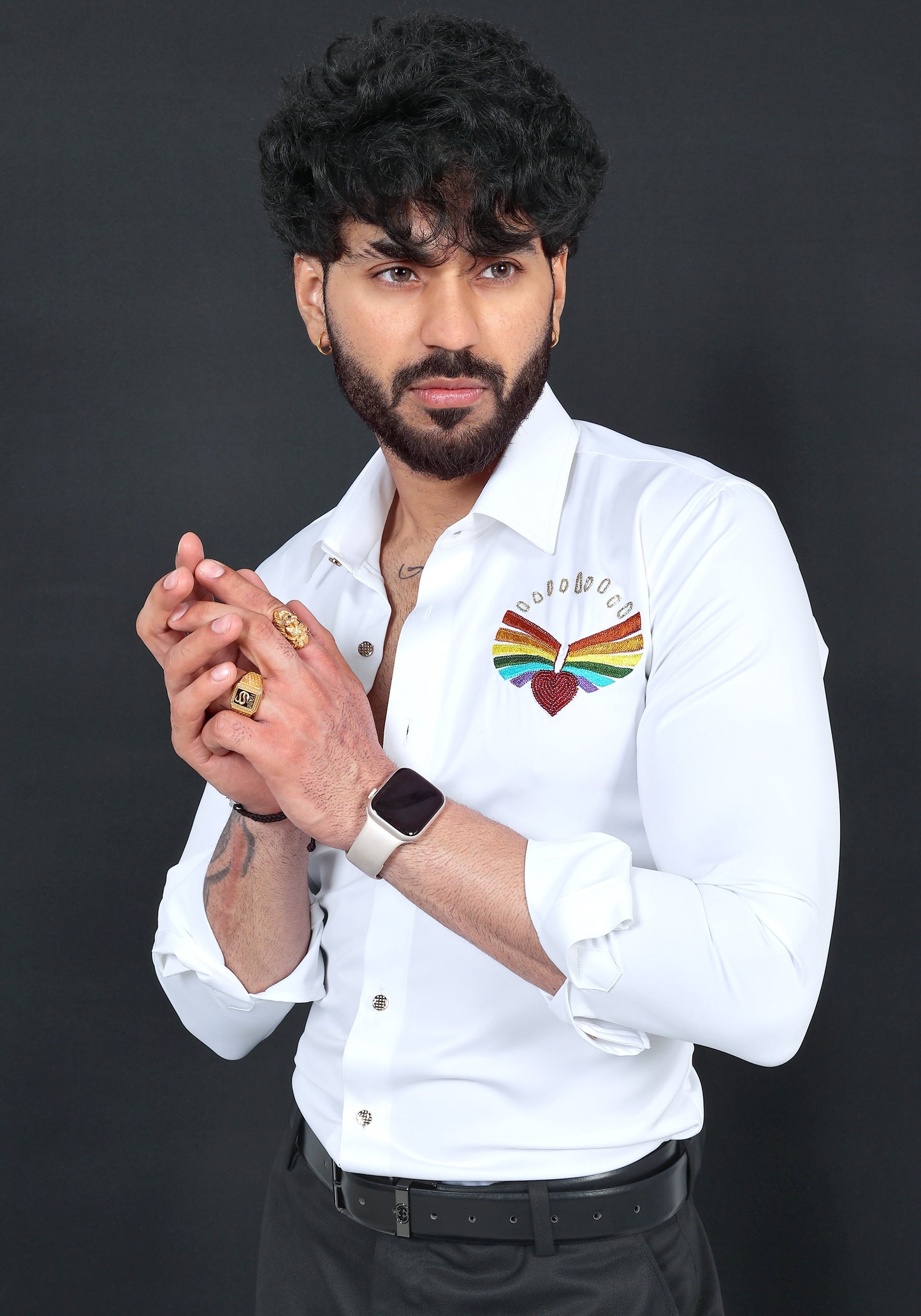 Love Rainbow Luxury Hand Embroidered Shirt