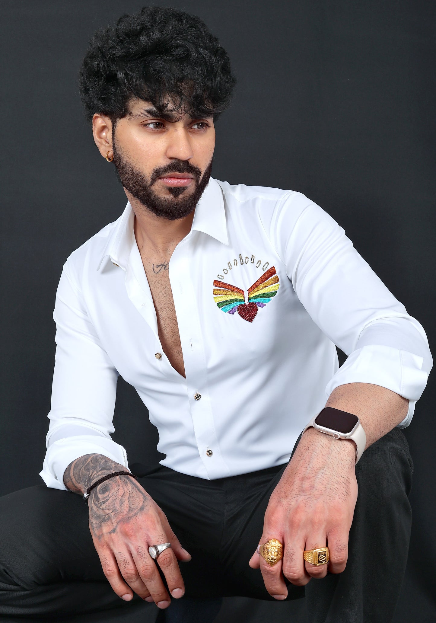 Love Rainbow Luxury Hand Embroidered Shirt
