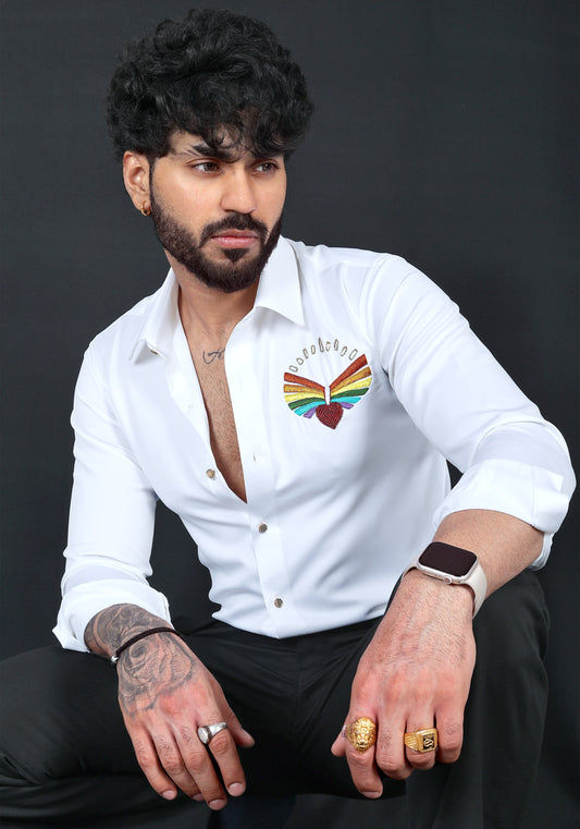 Love Rainbow Luxury Hand Embroidered Shirt