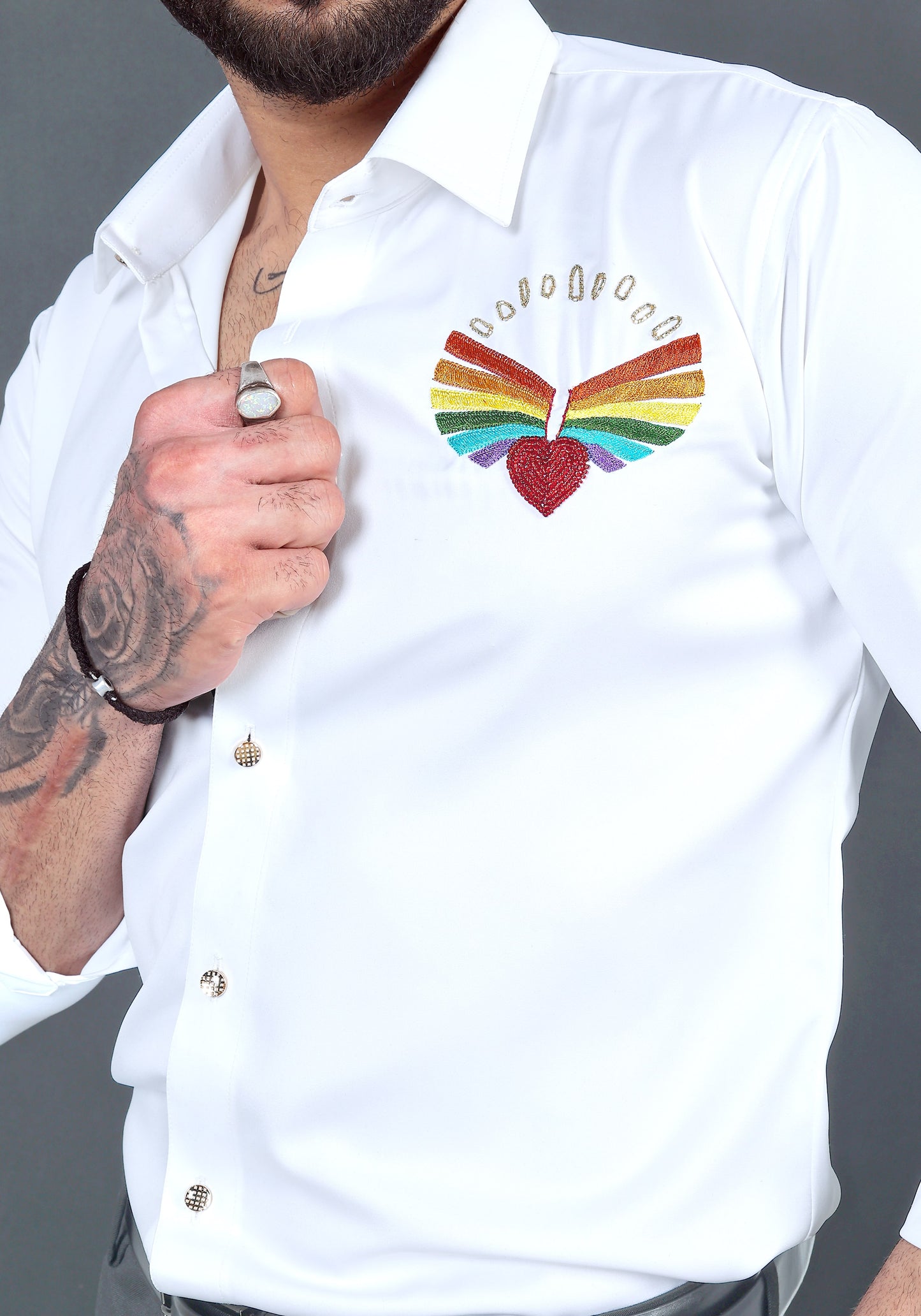 Love Rainbow Luxury Hand Embroidered Shirt