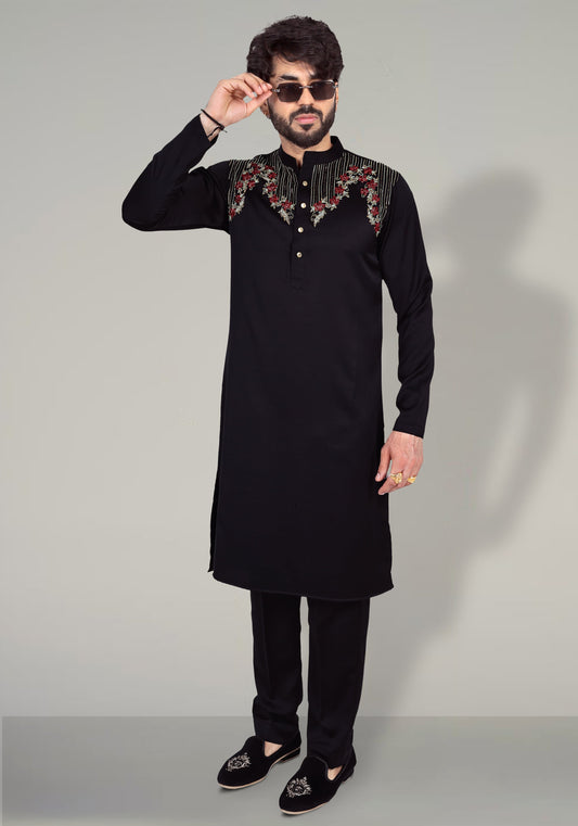 Lines and Flowers Hand Embroidered Kurta Set