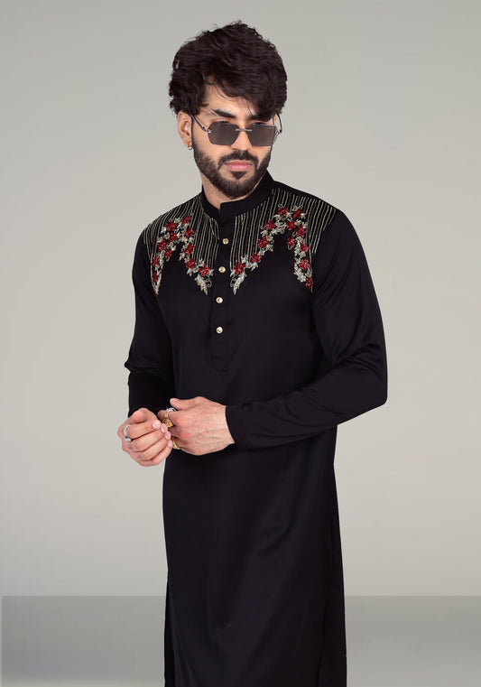 Lines and Flowers Hand Embroidered Kurta Set