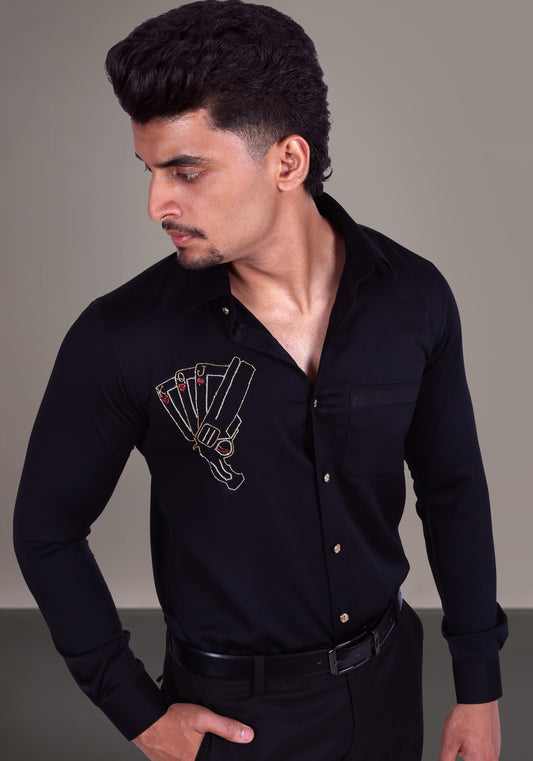 Pistol & Cards Luxury Hand Embroidered Shirt