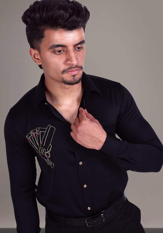 Pistol & Cards Luxury Hand Embroidered Shirt