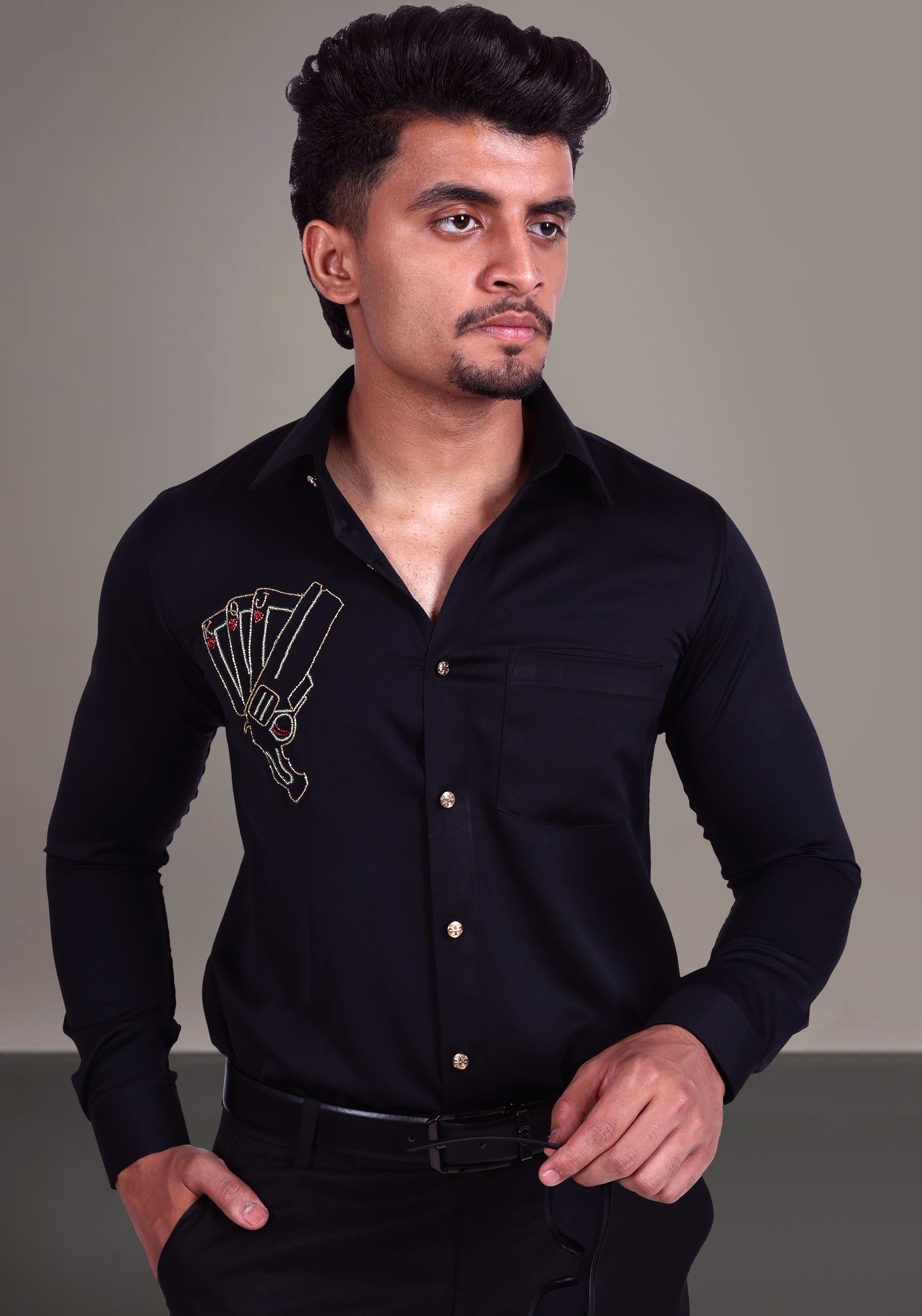 Pistol & Cards Luxury Hand Embroidered Shirt