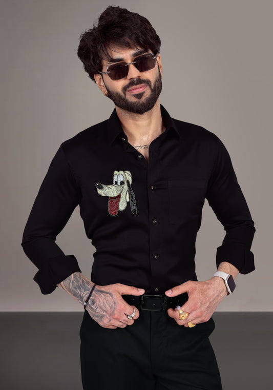 Pluto Luxury Hand Embroidered Shirt